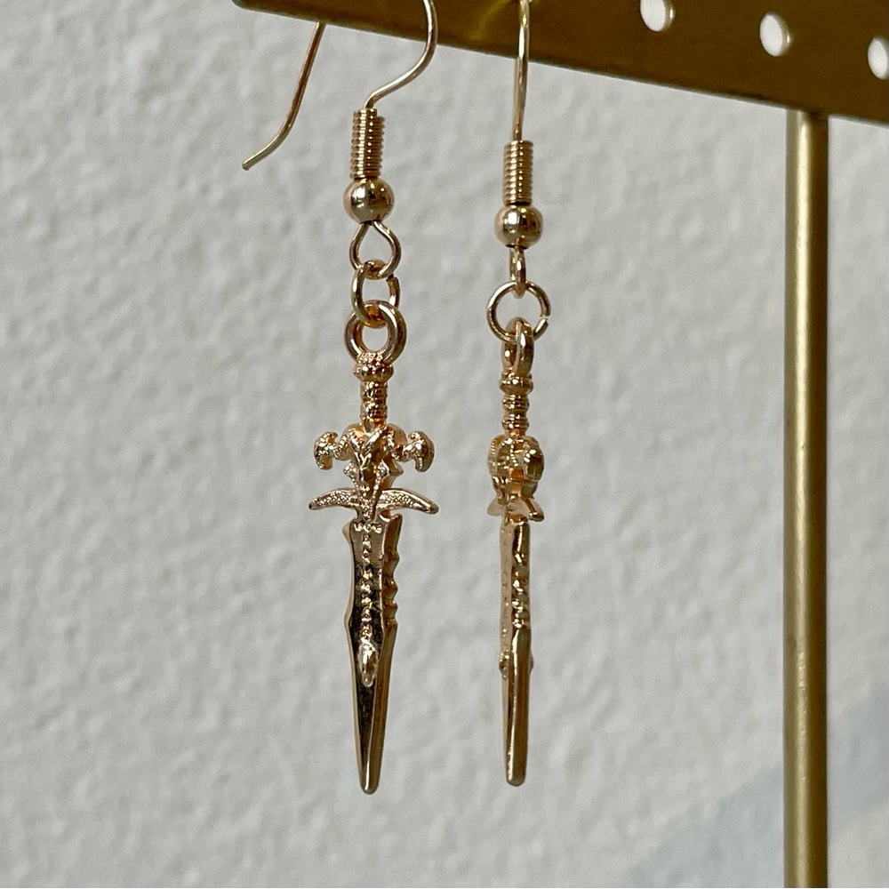 Handmade Gold Dagger Earrings